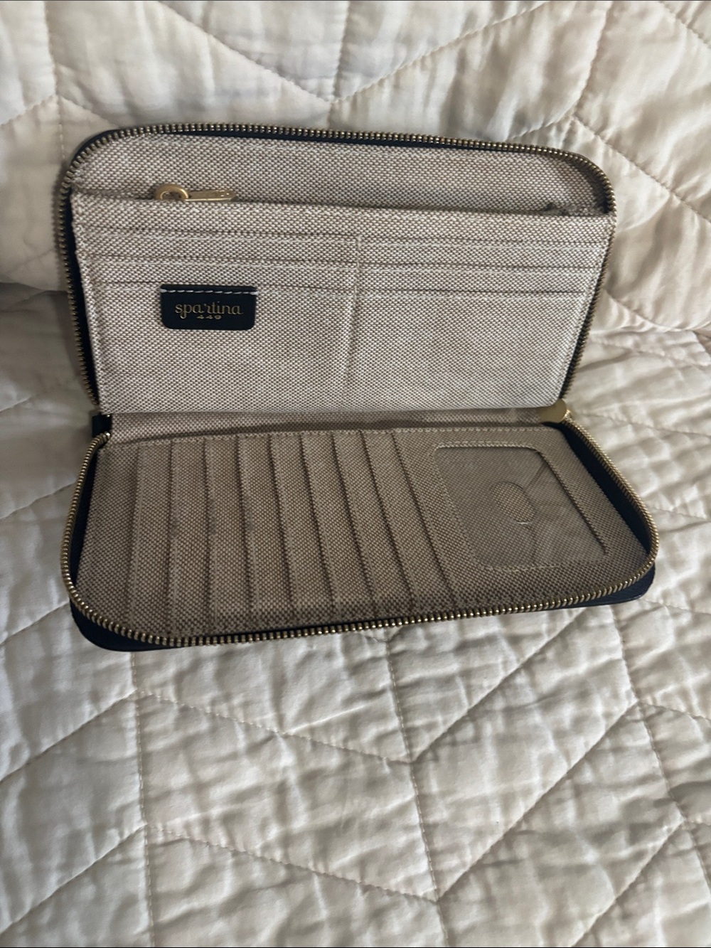 Spartina 449 Black Leather Zip-Around Wallet/Wristlet with Gold Hardware - Picture 3 of 4